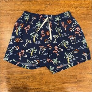 Chubbies Blue Neon Lights Flamingo Tropical Beach Swim Trunks Shorts Men's XL